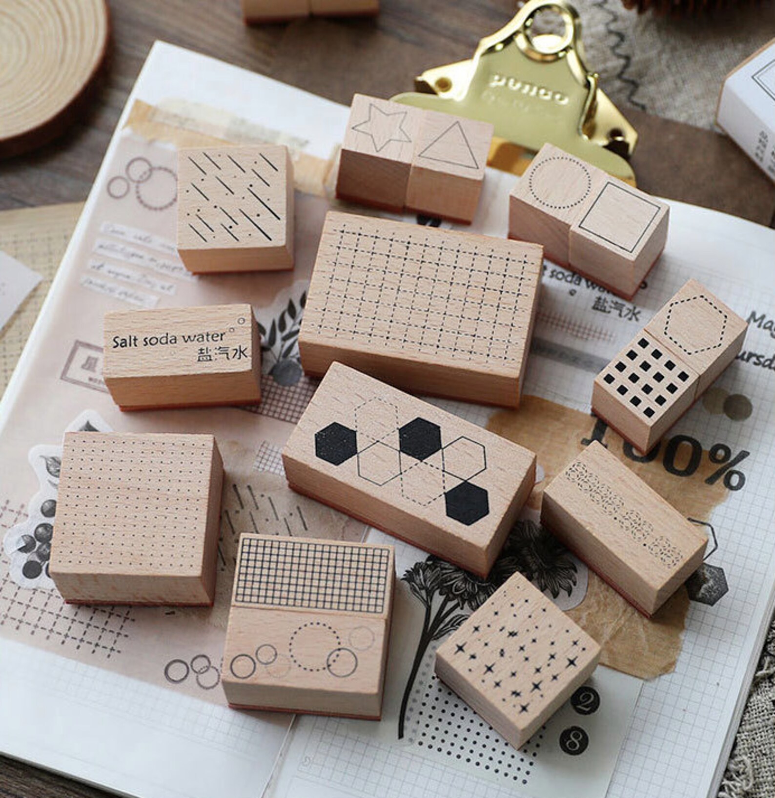 Simple Geometric Shapes Rubber Stamp Wooden Stamp Set Etsy