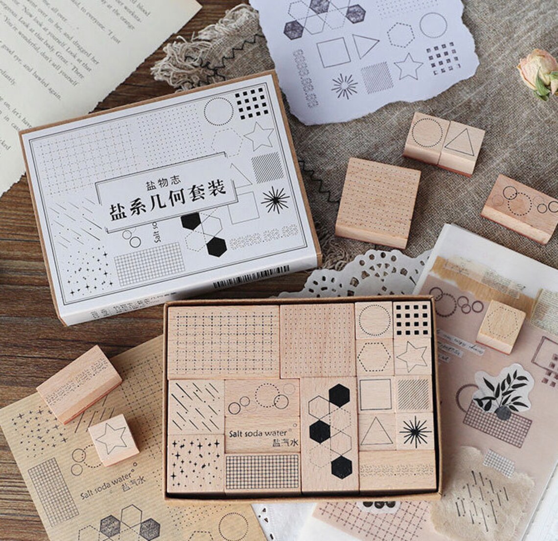 Simple Geometric Shapes Rubber Stamp Wooden Stamp Set Etsy