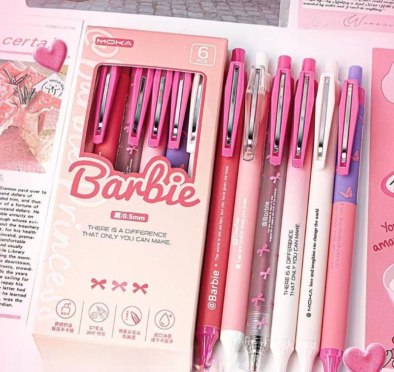 Buy 6pcs Barbie Black and Pink Gel Ink Pen Set 0.5mm Black Ink Pens Aesthetic Pens Writing Supplies Cute Planner School Supplies Online in India Etsy