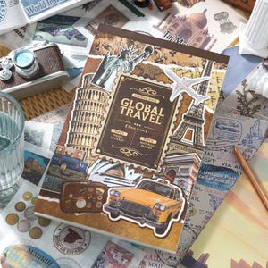 50 vellen vintage wereldreizen stickerboek materiaal papier | A5-formaat | Accessoires voor reisdagboek Accessoires voor reisdagboekplanner