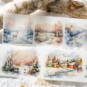 Ruban décoratif enneigé pour paysages d'hiver | Ruban adhésif hivernal douillet | Ruban adhésif de Noël | Articles pour scrapbooking, collages, papiers décoratifs, emballages cadeaux