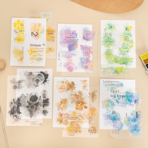 Adesivos de PET Washi para álbum de aquarela | Adesivos de corte completo | Suprimentos para artesanato de colagem de scrapbooking de diário | Adesivos de planejador