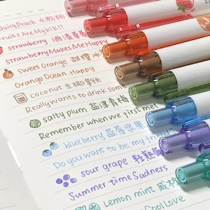 Bolígrafo de tinta de colores de secado rápido con aroma a frutas / Bolígrafos de gel de colores estéticos / Lindos bolígrafos para planificadores escolares y de oficina, suministros de papelería
