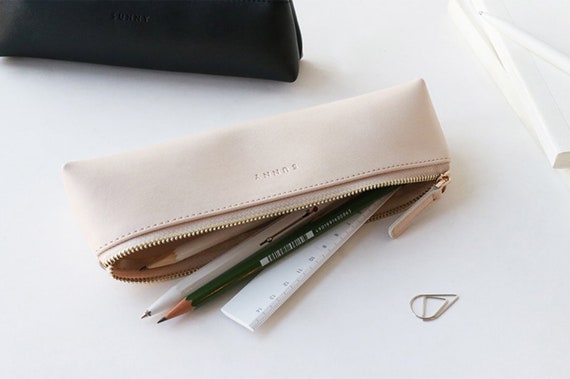 Minimalist Leather Pencil Case Cosmetic Bag Small Make up Bag 