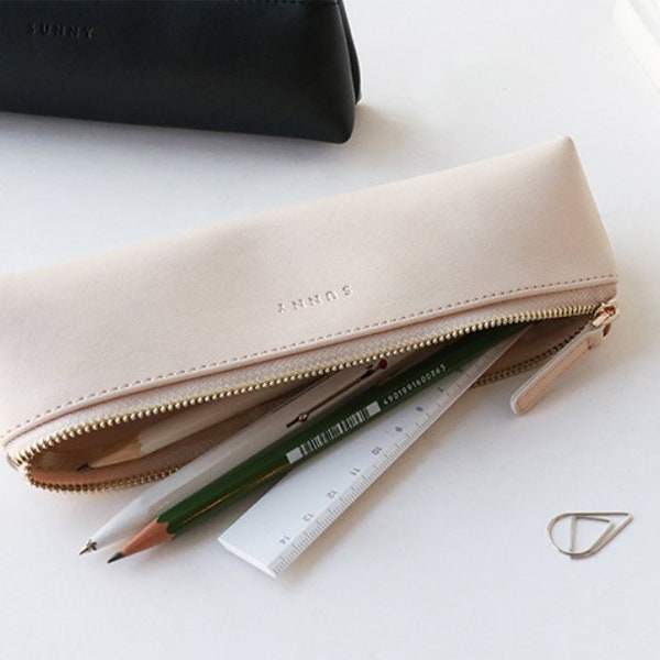 Minimalist Leather Pencil Case |  Cosmetic Bag | Small Make Up Bag