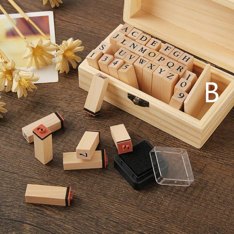 36pcs Rubber Stamp Set Alphabet and Number Wooden Stamp Etsy