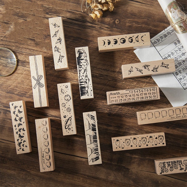 Rubber Stamp | Wooden Stamp Set | Scrapbooking Stamp | Planner Stamp |  | Midori Traveler’s Notebook