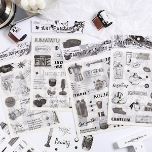 Elegante Schwarzweiß-Kunst des täglichen Lebens dekorative Aufkleber Essen Kaffee Wein Leben Schreibwaren Aufkleber | Bullet Journal Planer Zubehör