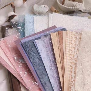 Confezione di carta con materiali misti / Formato A5 / Carta per decoupage in velina di cotone crepe di gelso con colori assortiti / Collage di avvio per diario spazzatura