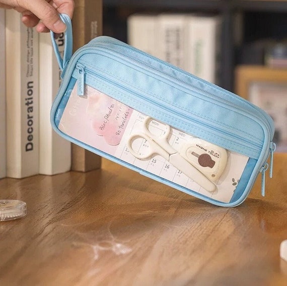 Étui à crayons transparent à fenêtre Grande capacité Sac à stylos