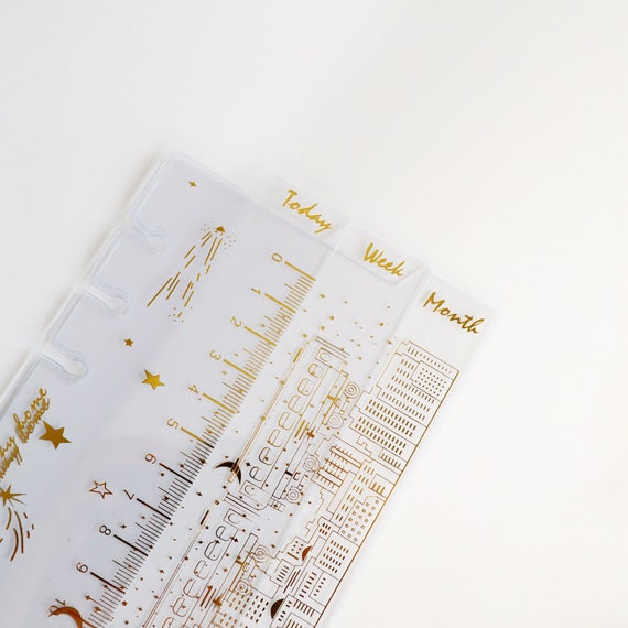 Plastic Gold Foiled Starry Today Ruler Personal 6 Rings Planner Ruler  Filofax Kikki.k LV Agenda 