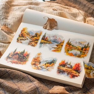 Bellissimo pacchetto di adesivi con paesaggio autunnale / Adesivi PET kawaii per scrapbooking, diario, album fai da te, pianificatore, forniture