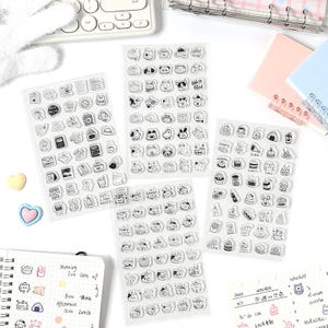 Mini Icon Clear Stamp | Süße Katze Hund Essen Alltag Plan Transparente Stempel | Bullet Journal Planer Zubehör Journaling Zubehör