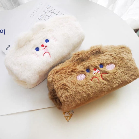 Cute Pencil Case Furry Pencil Pouch, Small Plush Plush Makeup Bag