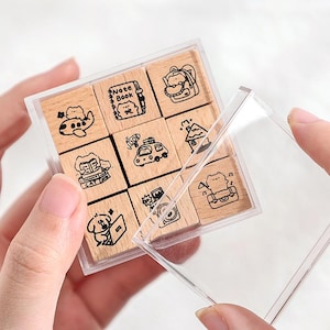Ministempel Kleine Katze | Süßes Holzstempel-Set | Tagesplaner Planer Bullet Journal Stempel