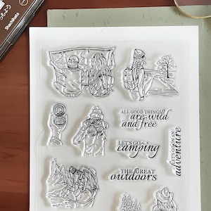 Carimbo transparente para acampamento ao ar livre | Carimbos de borracha transparentes para amantes de viagens | Acessórios para planejador de diário com marcadores Suprimentos para artesanato e scrapbooking