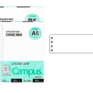 KOKUYO Campus Loose Leaf Paper 20 26 Holes Smart Ring Binder A5 B5 Refill Paper Study Supplies Blank (50 Sheets)