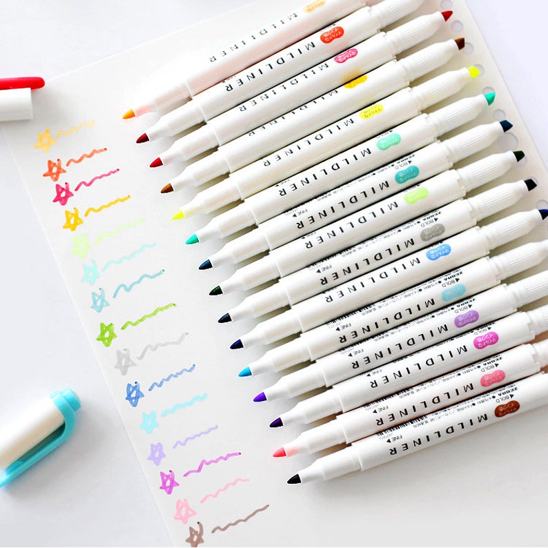 25 Colors Zebra Mildliner Marker Pens Set Doublesided Etsy