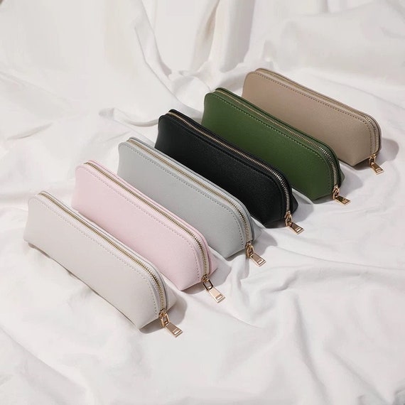 Minimal Leather Pencil Case Pen Pouch Zipper Pouch Cosmetic Bag