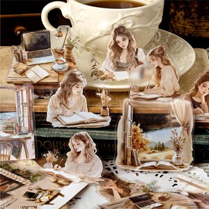 Pacchetto adesivi Watercolor Girl | Set adesivi per planner estetici | Adesivi decorativi per diario proiettile Junk Journal / Forniture per collage di scrapbooking