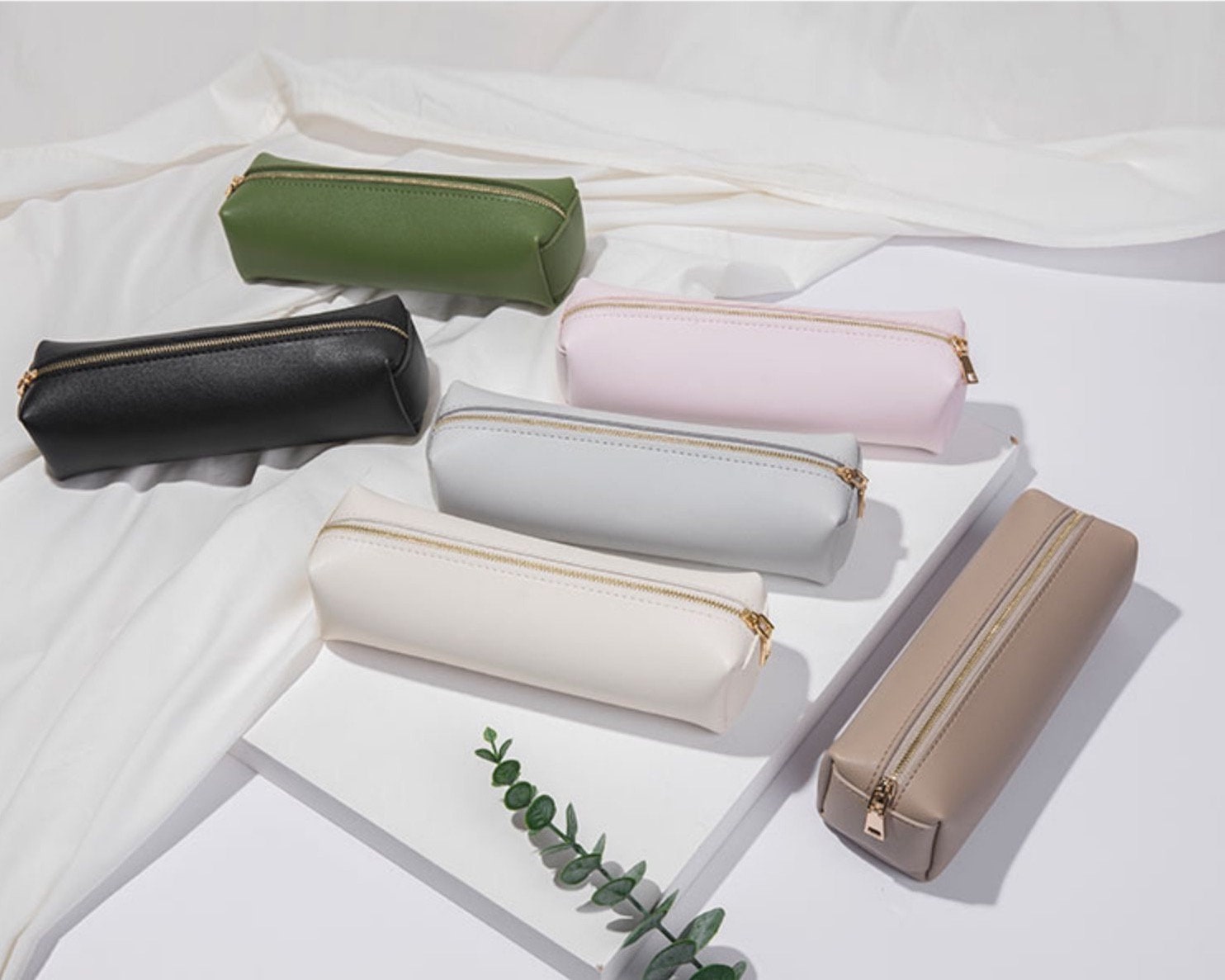 Minimal Leather Pencil Case Pen Pouch Zipper Pouch Cosmetic Bag