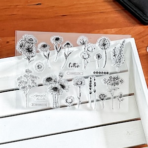 Sello de silicona transparente de flores silvestres / Sellos de goma transparentes Flora Bloom / Accesorios para planificadores de bullet journal y fabricación de tarjetas
