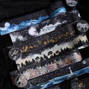 Glinsterende Nighty City Washi-tape | Stickers met decoratieve tape voor landschapsarchitectuur | Junk Journal Planner Bullet Collage Craft Scrapbookingbenodigdheden