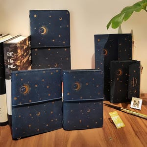 Set di diario di viaggio retrò Star Moon / Carta Kraft lavabile / Formato passaporto standard TN / Diario di viaggio / Regalo per lei e lui