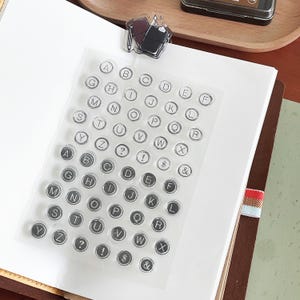 Máquina de escrever alfabeto diário carimbo transparente | letras maiúsculas bloco planejador carimbos de borracha transparentes | acessórios para planejador suprimentos