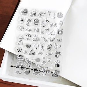 Aktivitäten im Freien Stempel | Niedliches Mini Symbol Gartenarbeit Sport Camping Transparente Stempel | Bullet Journal Planer Zubehör