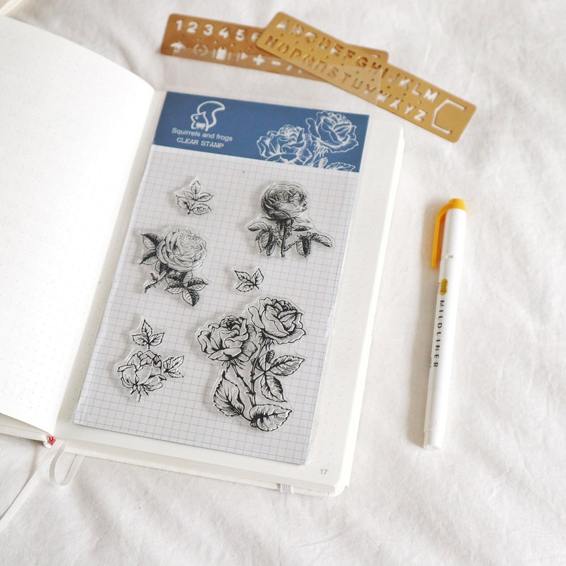 Roses Silicone Stamp Bullet Journal Planner Stamp\u00a0 Midori Traveler\u2019s Notebook Transparent Clear Stamp Set\u00a0 Scrapbooking Stamp\u00a0