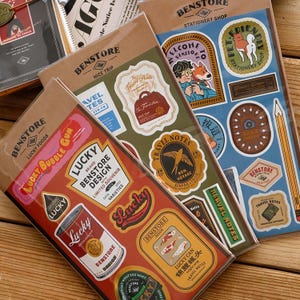 Conjunto de adesivos vintage folheados a ouro | Adesivo de letras retrô | Acessórios para diário de viagem | Adesivos decorativos TN