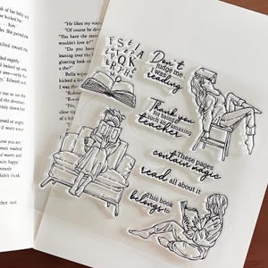 Timbro trasparente Reading Girl / Timbri trasparenti in gomma Book Lover Bookish / Accessori per planner Bullet Journal Craft Scrapbooking Supplies