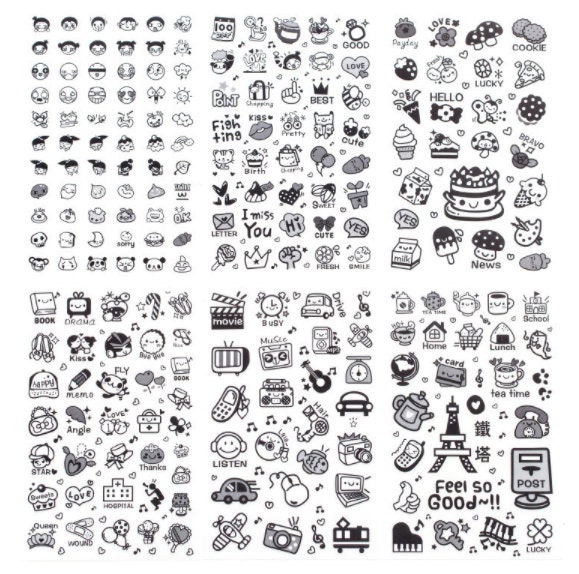 PQLQ 6Sheets Mini-Etiketten Cartoon Aufkleber， Kawaii Stickers