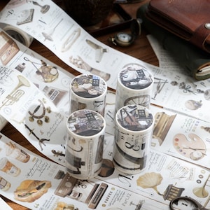 Retro koffie muziek briefpapier washitape naaien |  Decoratieve plannertape | Cadeauverpakking | Collageset Junk Journal Sticker Benodigdheden