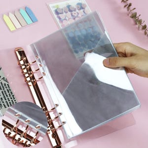 Klare PVC Planertasche | A5 Personal A7 Größe | Aufkleber-Organizer-Kartenhalter | Aufbewahrungseinlagen | 6 Ringbuch | Cash und Budget Umschläge