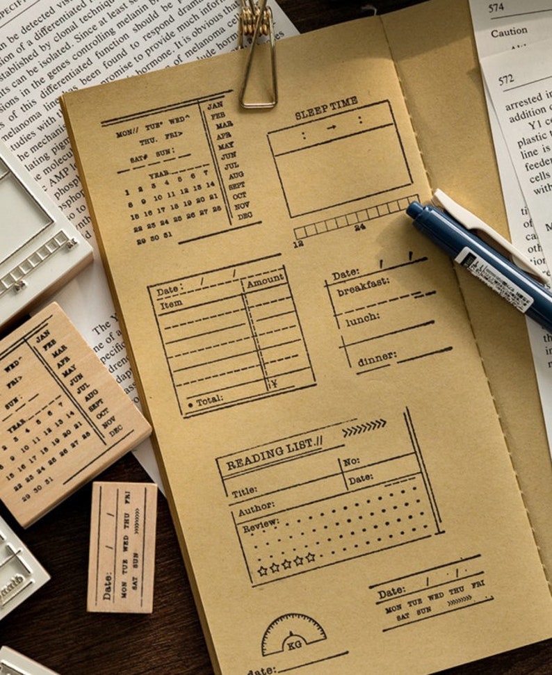 Scrapbooking Stamp\u00a0 Wooden Stamp Set\u00a0 Bullet Journal Midori Traveler\u2019s Notebook Sleep Time Tracker Rubber Stamp Planner Stamp\u00a0