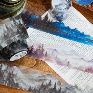 Taśma krajobrazowa Forest Mountain | Taśma PET Nature Healing | Taśma podróżna | Taśmy dekoracyjne | Materiały do kolażu Junk Journal