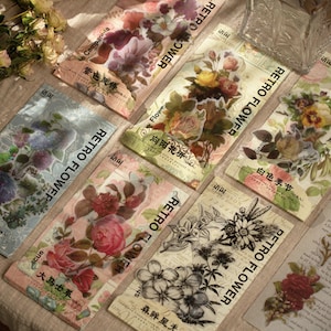 Retro Flower Vellum Stickers | Junk Journal Kit Pack Ephemera |  Sticker Pack