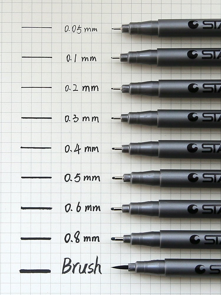 Uni Pin Fine Line Drawing Pens - Black 8 tip sizes: 0.3mm - £2.99