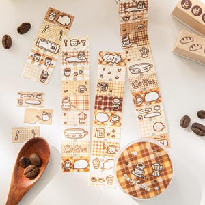 Cute Coffee Cake Cat Puppy Mini Sticker | Kawaii Cat Puppy | Coffee Lover Decorative Washi Tape | Journal Scrapbooking Collage Supplies