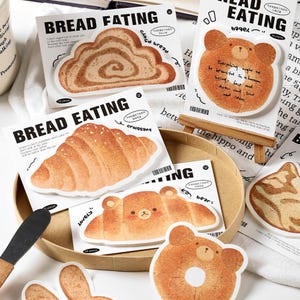 Cute Toast Croissant Bagel Bread Sticky Notes | Kawaii Cat Bear Rabbit Sticky Notes | Planner Journal School Study Office Supplies