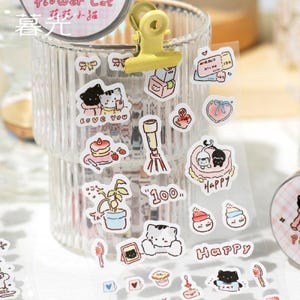 Kawaii Cat Daily Life Washi Tape | Cat Coffee Flower Decor Material Decorative Tape | Creative DIY Journal Planner School Stationery