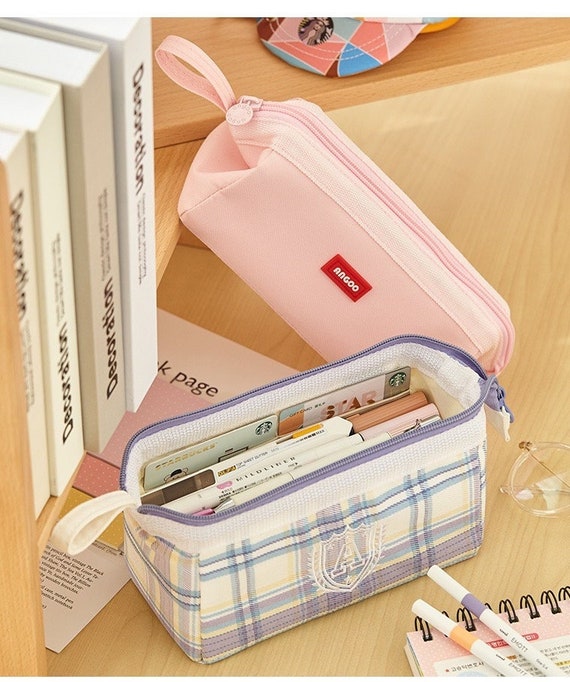 High Capacity Zipper Pens Pencil Case- Multi-Functional Stationery Pencil  Pouch Colored Pencil Case Portable Pencil Bags - blue 