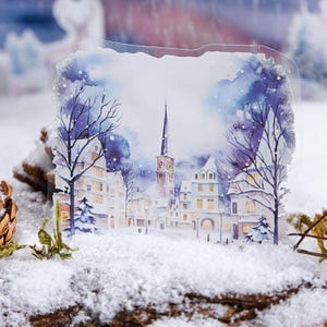 Adesivo de paisagem de inverno com neve | Adesivos decorativos fofos para planejador, diário de lixo, colagem, álbum, suprimentos para scrapbooking