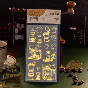 Adesivi retrò con lamina d'oro per caffè / Adesivi per pane al caffè / Set di adesivi per diario / Adesivi per diario con pianta di caffè / Forniture per scrapbooking