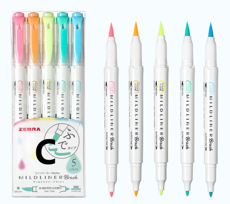 Zebra Mildliner Brush Pens Set DoubleSided Highlighter Etsy
