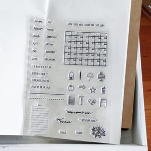 Tampon transparent icône calendrier mois semaine date | Tampons en caoutchouc transparents Plan quotidien | Accessoires pour agendas Bullet Journal