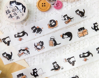 Cinta Washi de vida diaria de gato negro Kawaii/cinta decorativa de Material de decoración de gato/diario creativo DIY planificador colegio papelería