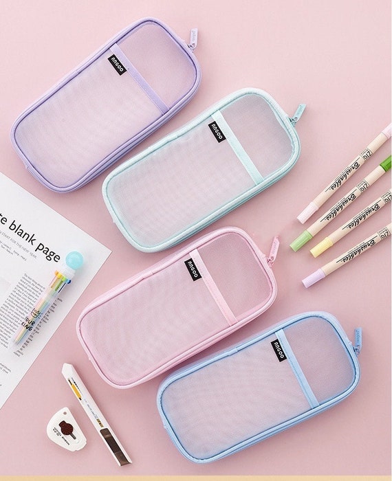 Transparent Mesh Pencil Case Medium Capacity Pen Case Pencil Pouch Pen Pouch  Zipper Pouch Makeup Bag College School Office 